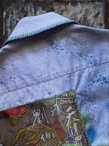 Sprayed light purple shirt with art pictures