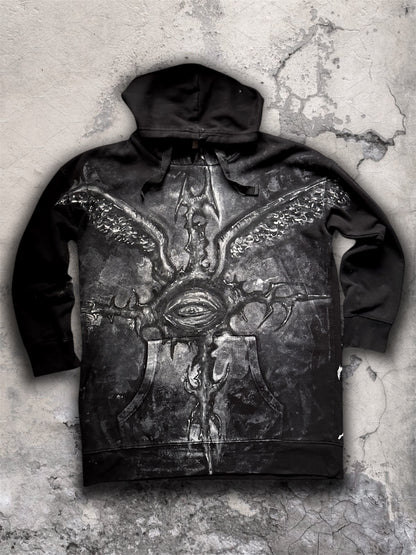 “Eye contact” hand painted black hoodie