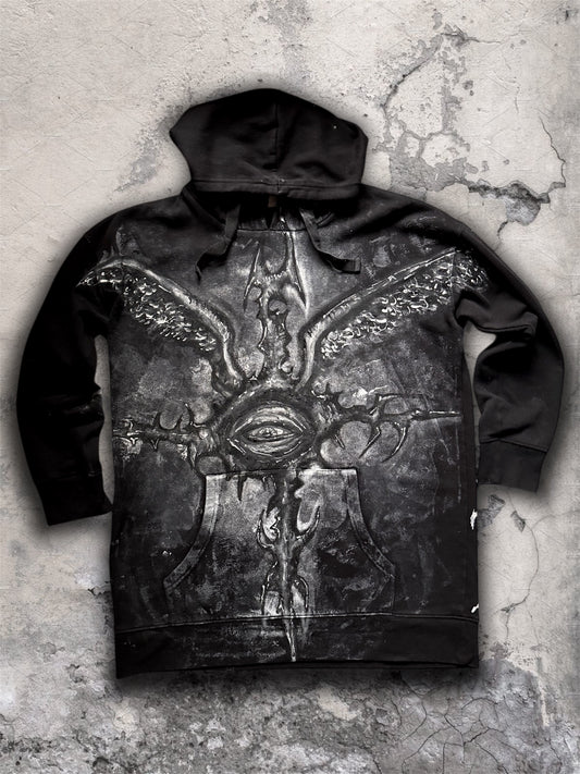 “Eye contact” hand painted black hoodie