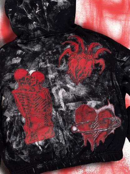 “Bleeding angels” upcycled black hoodie