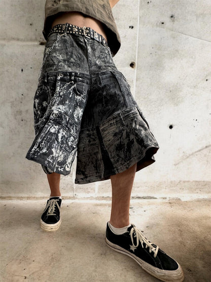 Black and gray baggy jorts with chains