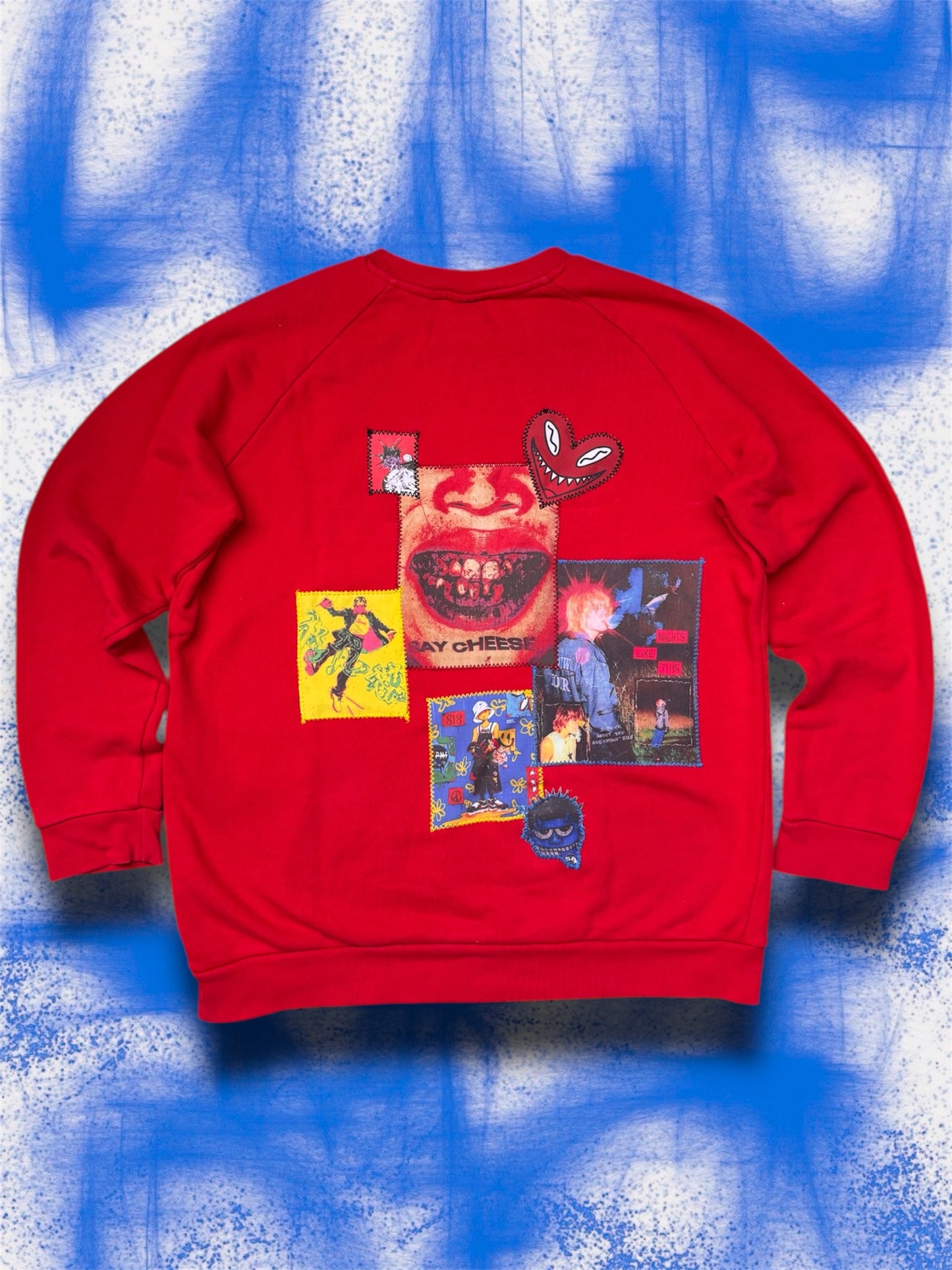 “Say cheese” upcycled red sweatshirt
