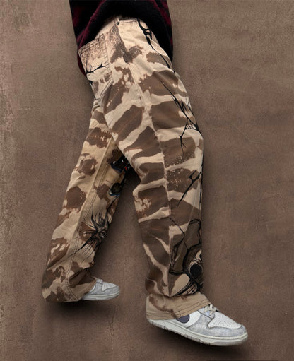 “Skull punk” bleached hand painted trousers