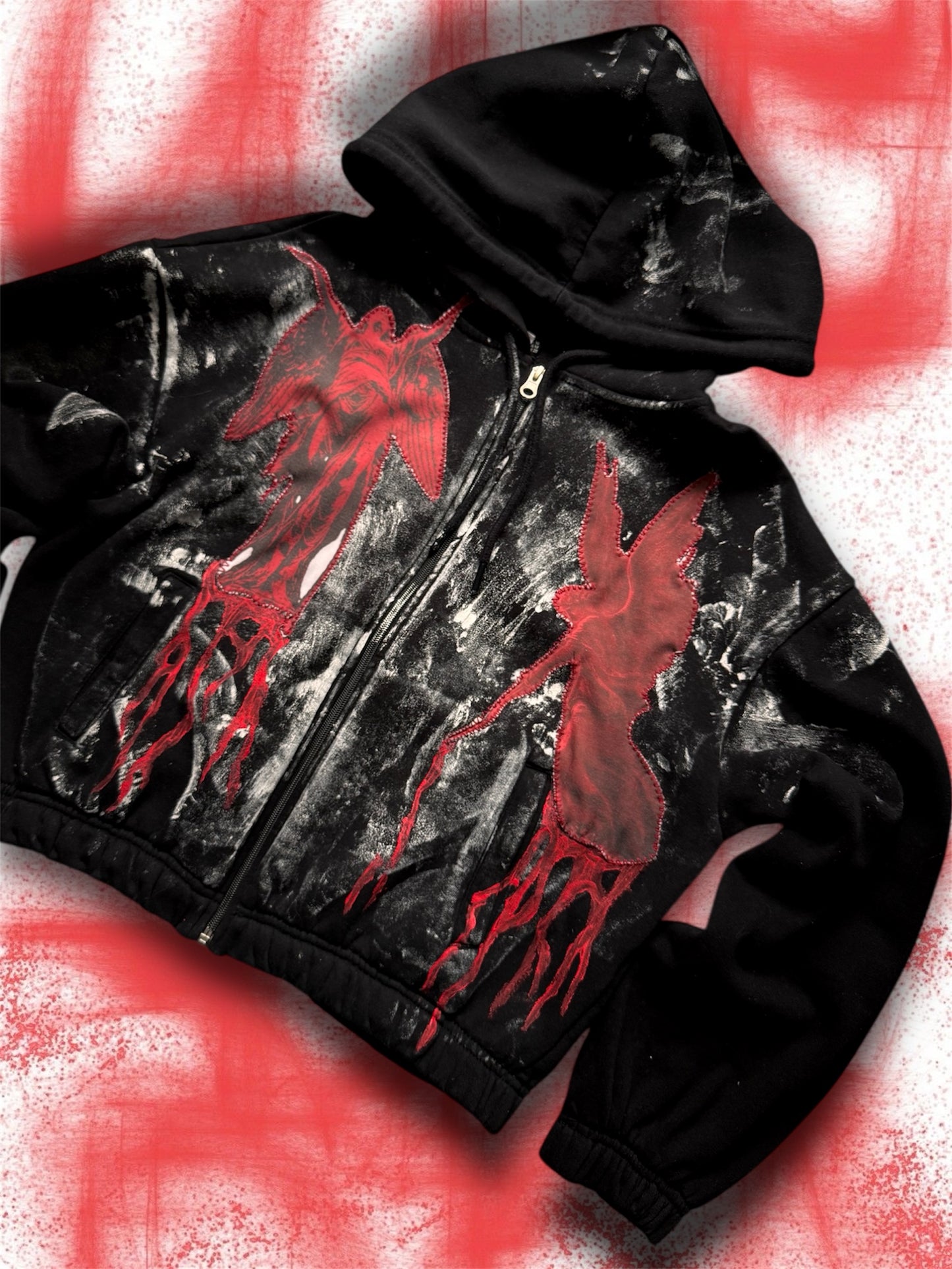 “Bleeding angels” upcycled black hoodie