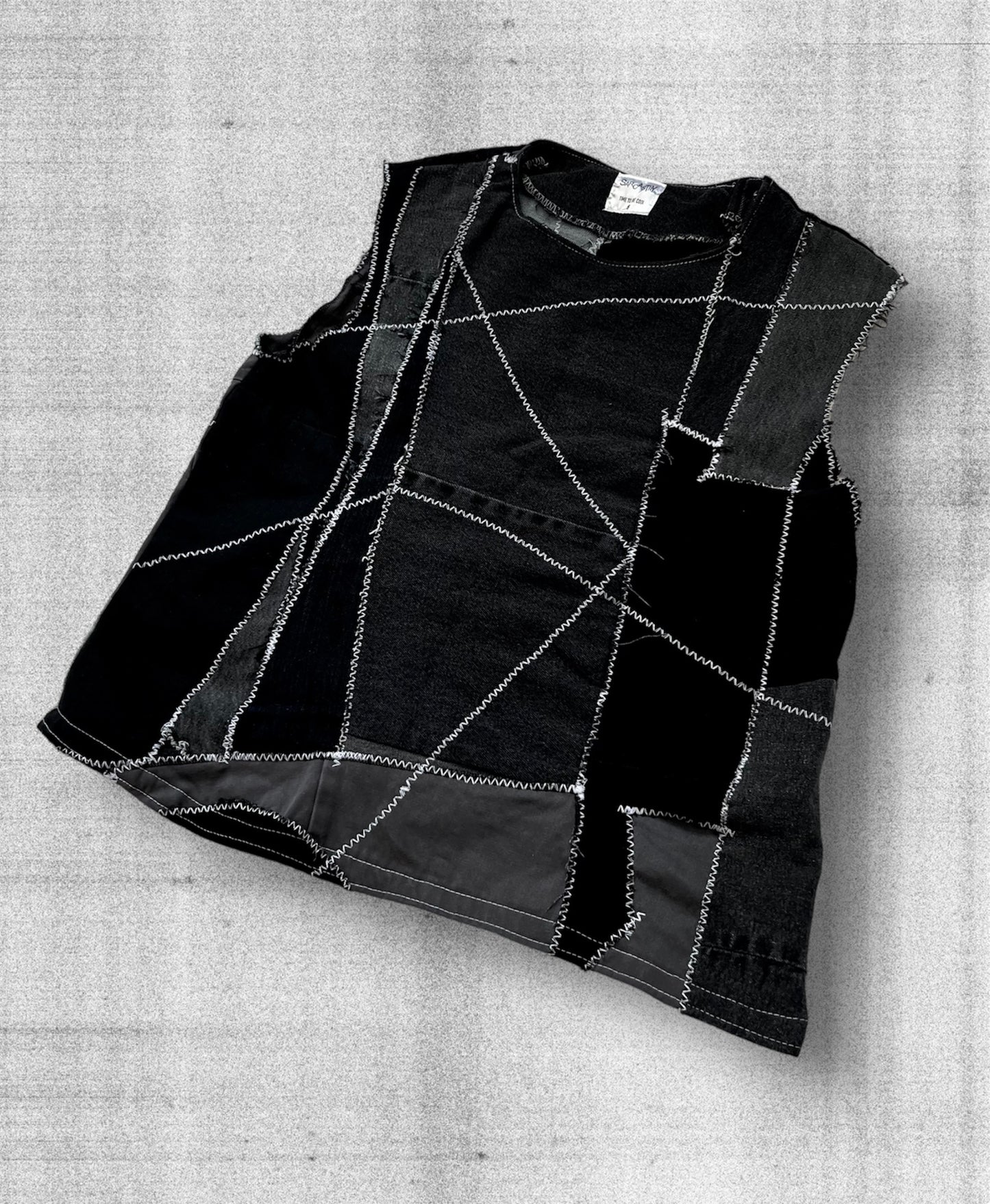 Black denim tank top made of scraps