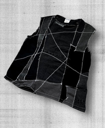Black denim tank top made of scraps