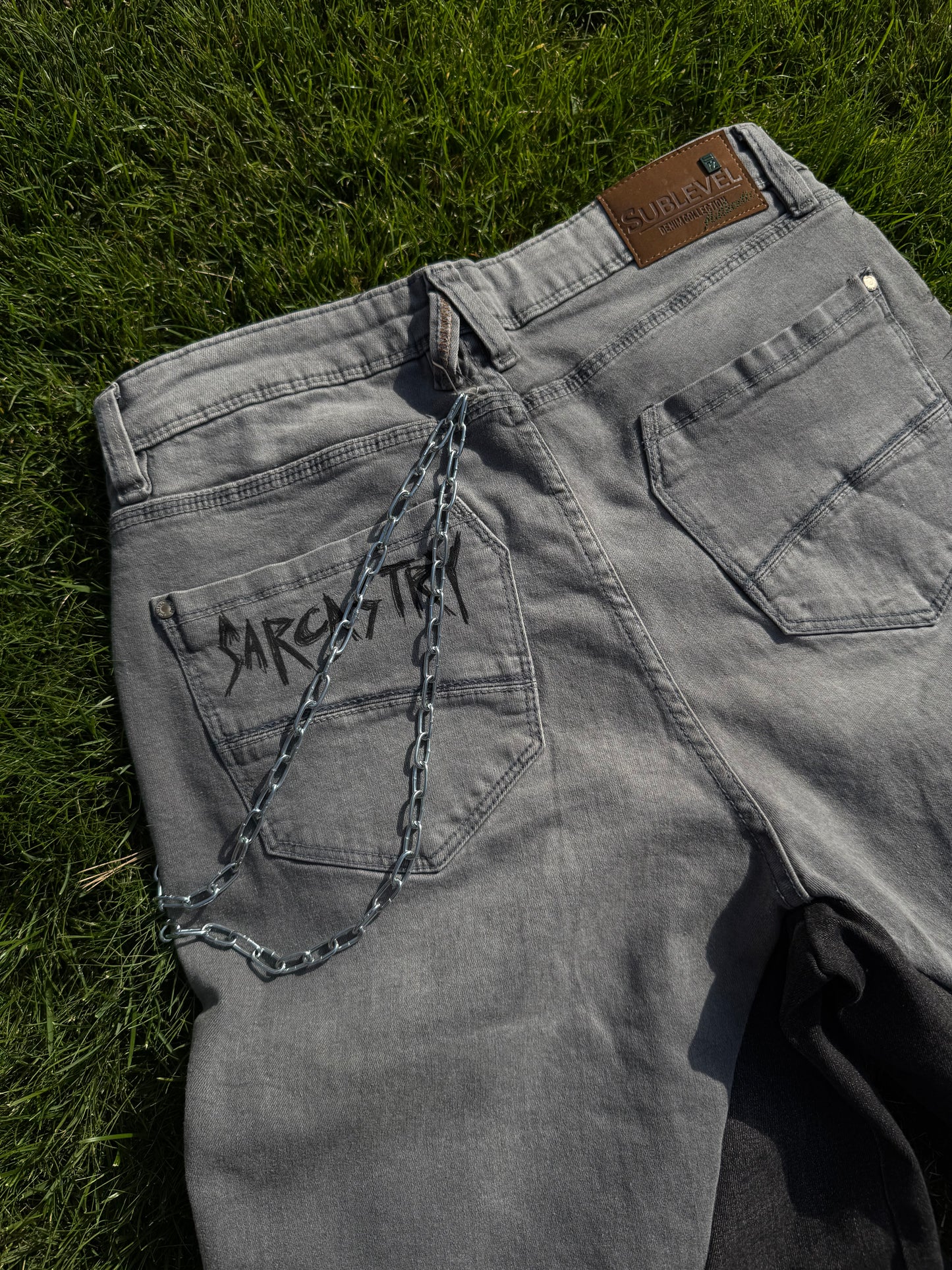 “Sharpeye” upcycled hand painted jorts