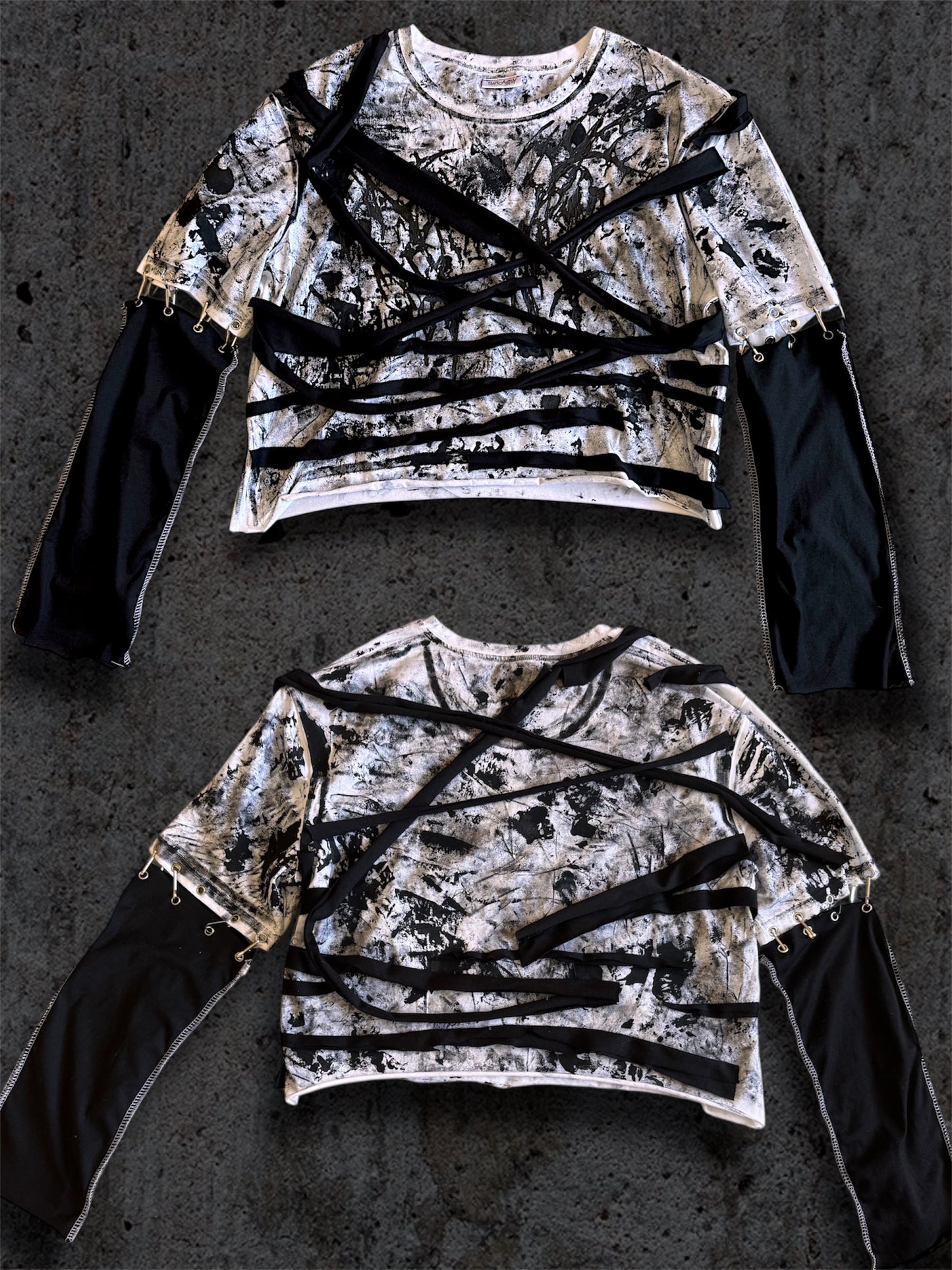 Upcycled black and white cropped T-shirt