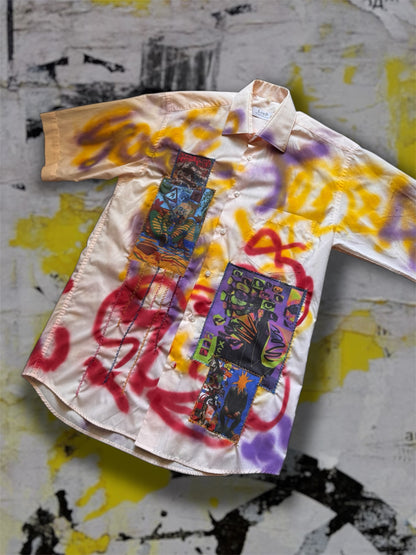 Sprayed light pink shirt with art pictures