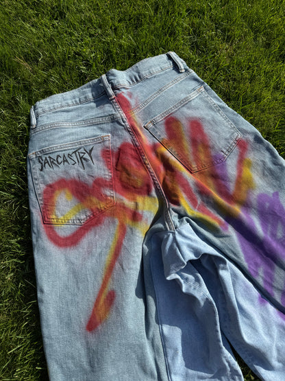 “Skater punk” 1/1 upcycled hand painted jorts