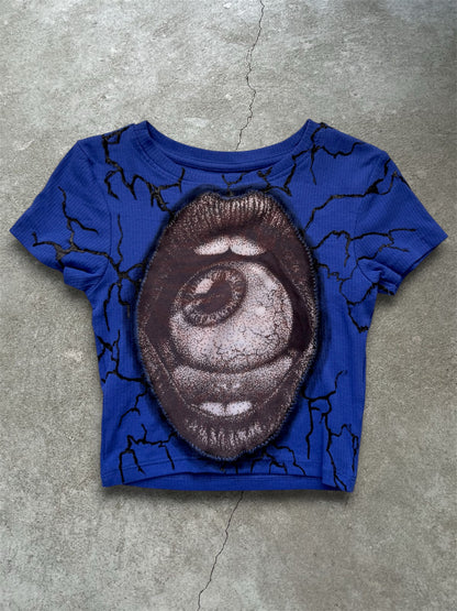 Blue crop top with eye design