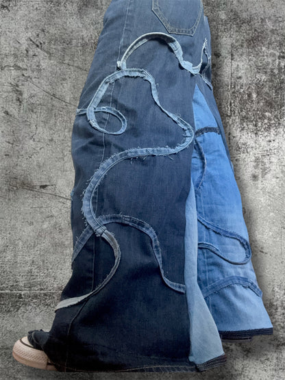 Baggy wide leg jeans with stripes