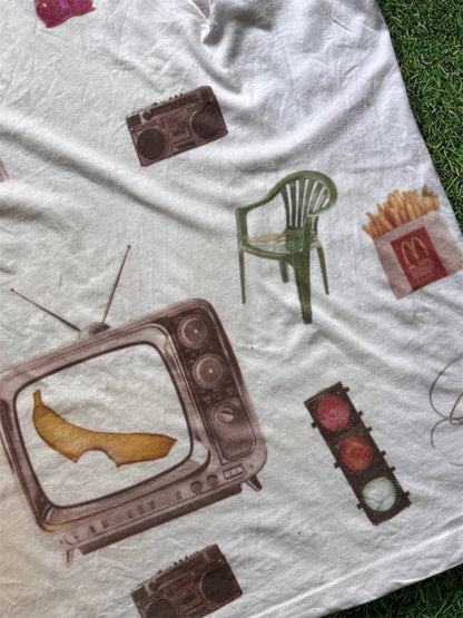 “Lunch” 1/1 upcycled white T-shirt