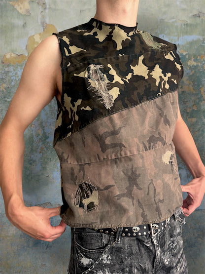 Camouflage upcycled denim top