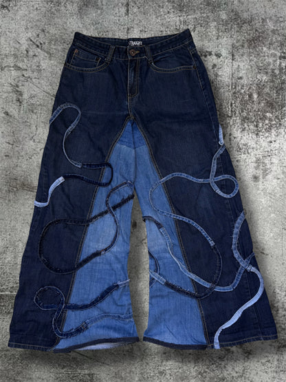 Baggy wide leg jeans with stripes