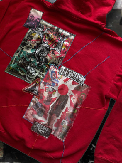 “George” red hoodie with stitched art