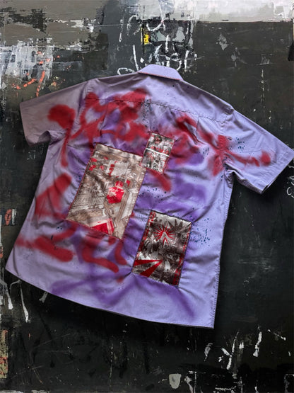 Sprayed purple shirt with art pictures