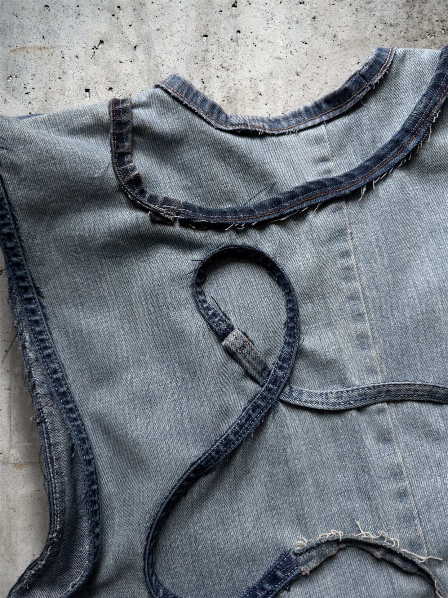 Repurposed blue denim vest - short