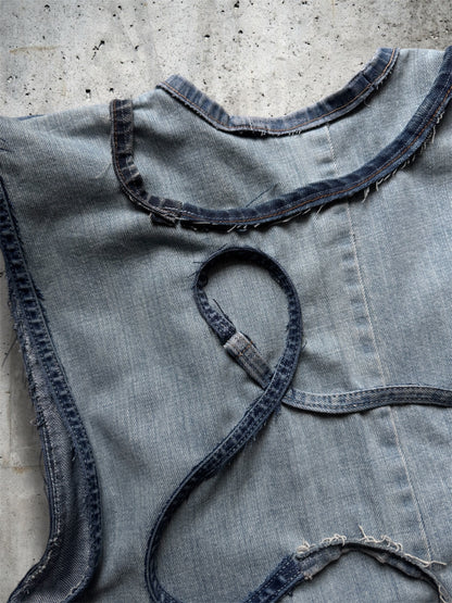 Repurposed blue denim vest - short