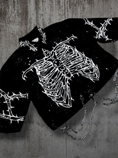 Cropped hand painted black shirt with chains “RIBS”