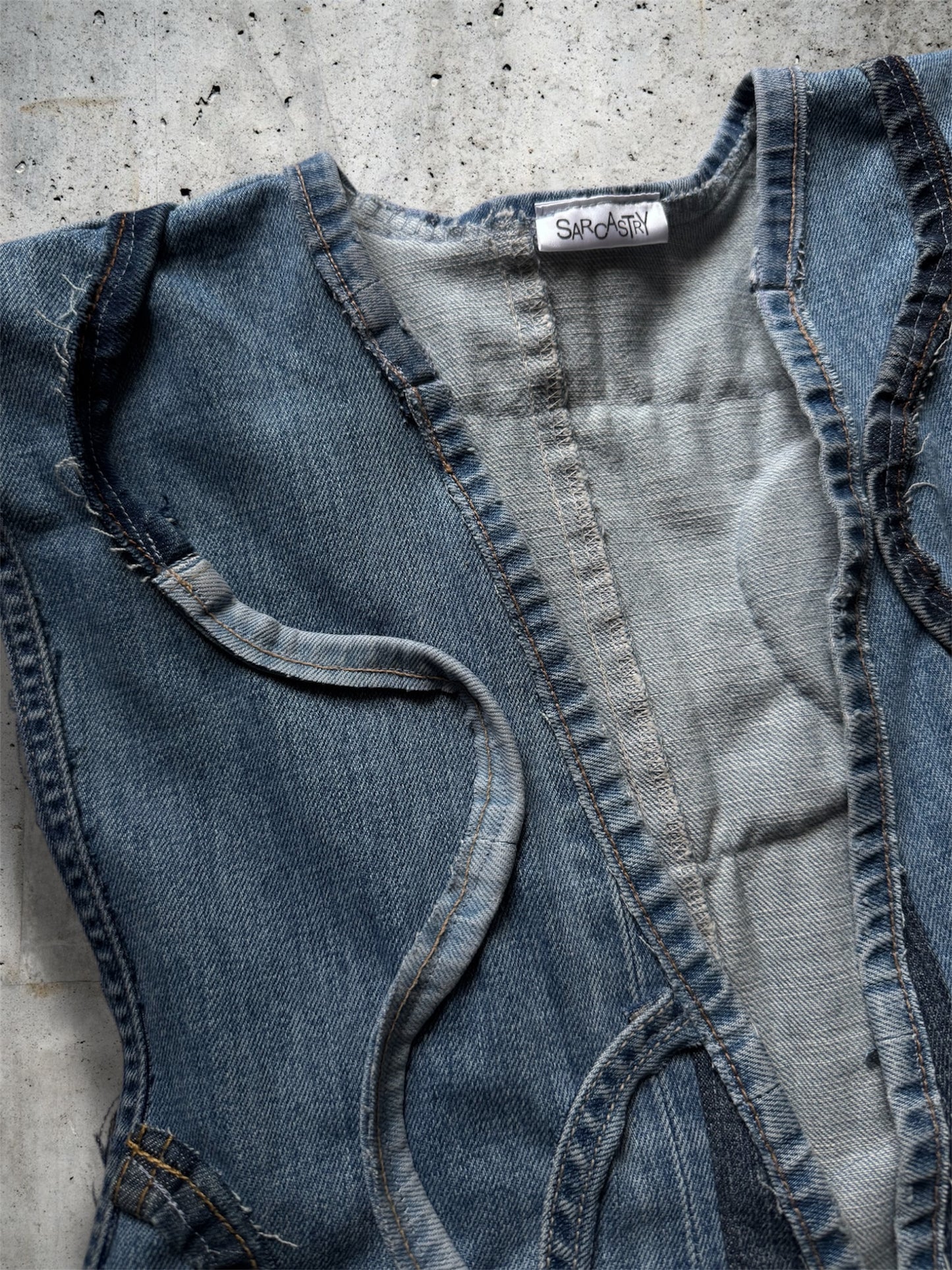 Repurposed blue denim vest - short