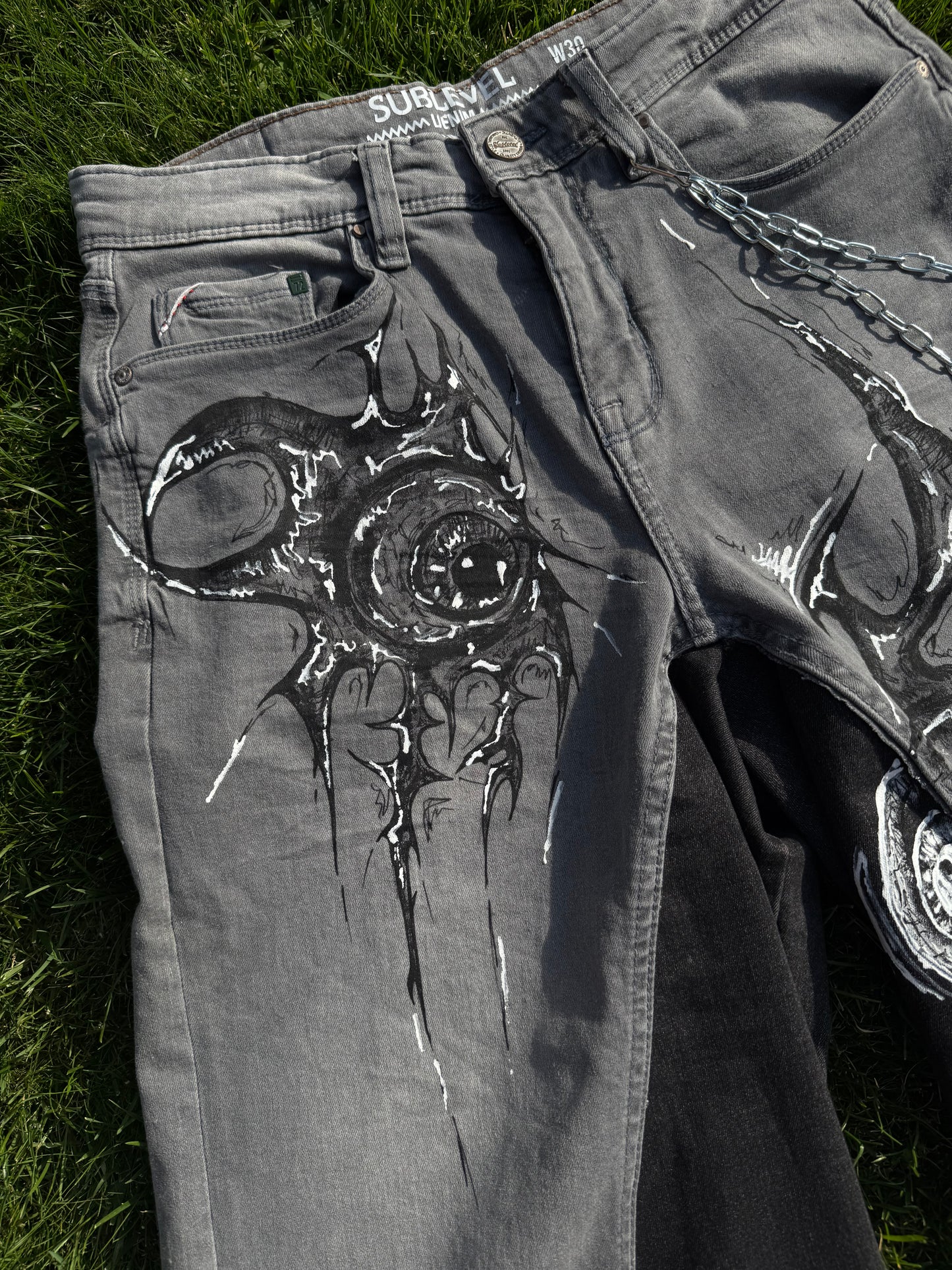 “Sharpeye” upcycled hand painted jorts