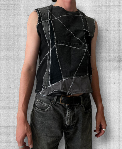 Black denim tank top made of scraps