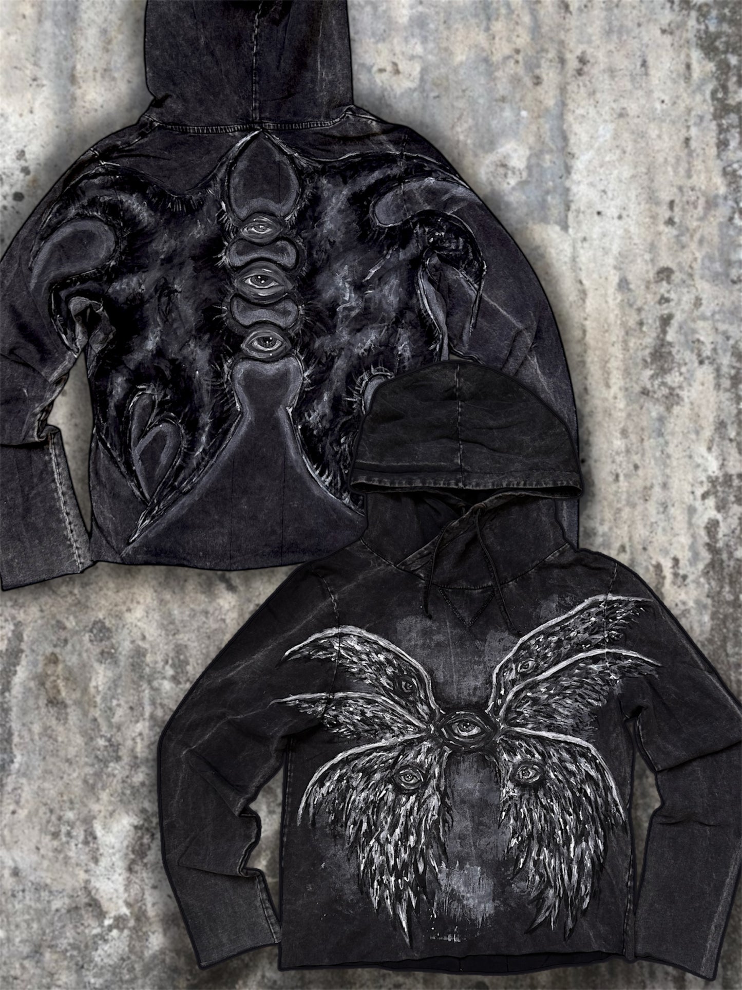 “Lili” dark gray hand painted hoodie