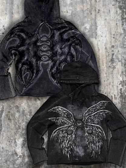 “Lili” dark gray hand painted hoodie