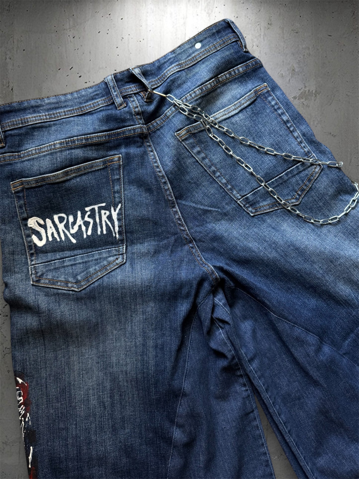“Skull” 1/1 upcycled hand painted jorts