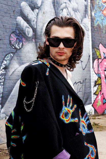 “THE HEAT”- Upcycled sustainable unisex blazer with heat map hands