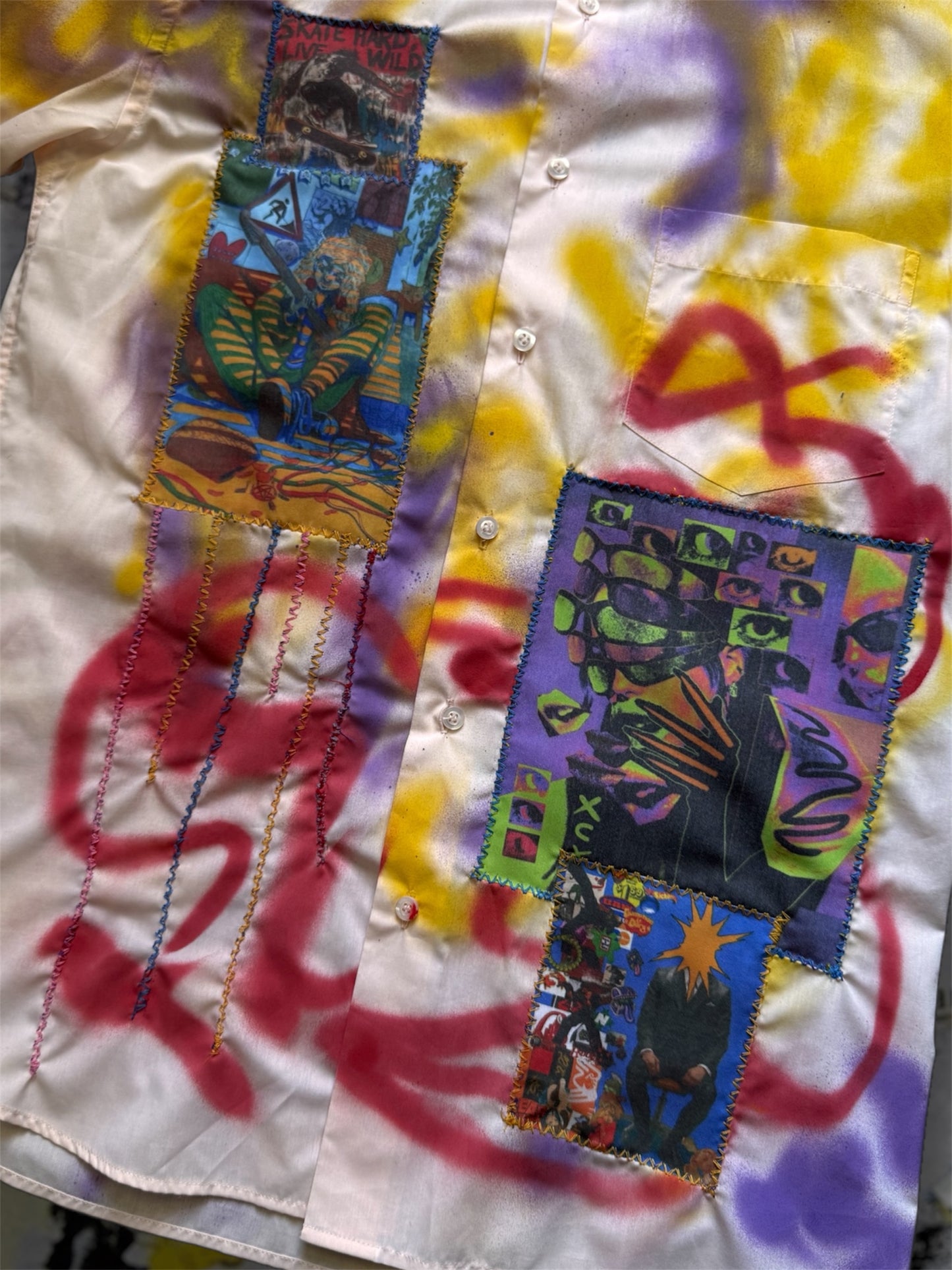 Sprayed light pink shirt with art pictures