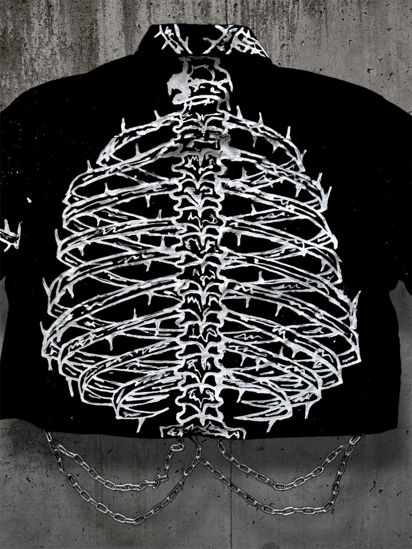 Cropped hand painted black shirt with chains “RIBS”