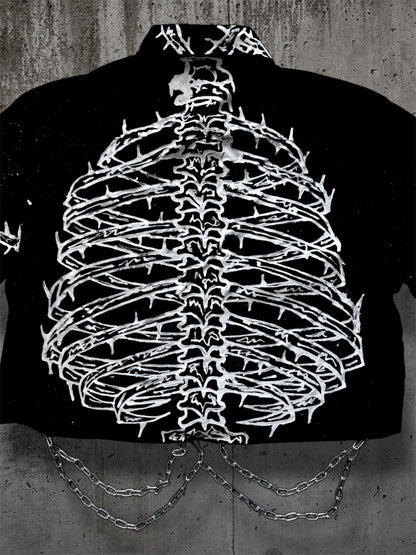 Cropped hand painted black shirt with chains “RIBS”