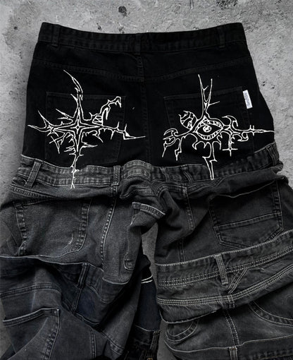 “Enchanted” 1 of 1 baggy draped jeans with 3D designs