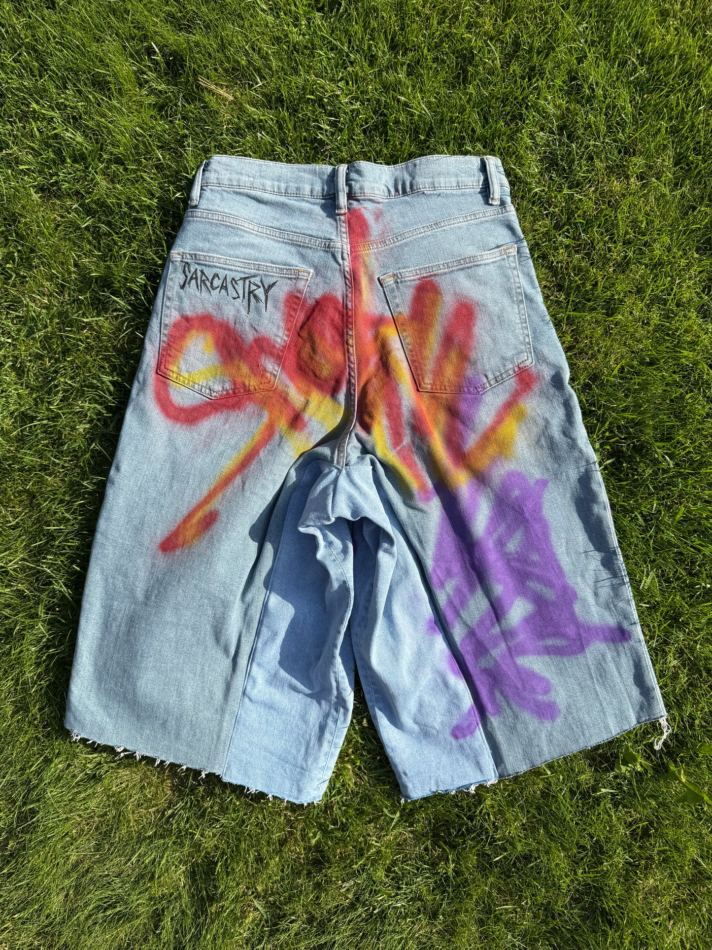 “Skater punk” 1/1 upcycled hand painted jorts