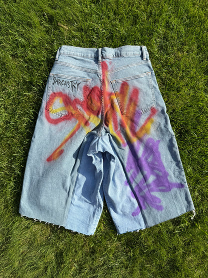 “Skater punk” 1/1 upcycled hand painted jorts