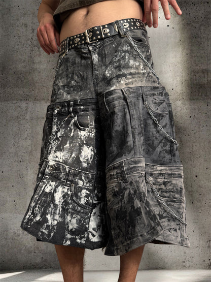 Black and gray baggy jorts with chains