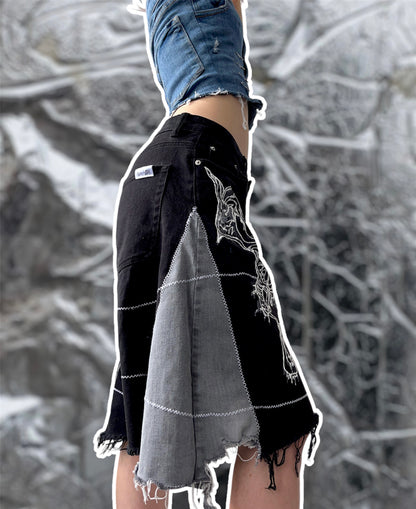 Wide denim shorts with 3D art