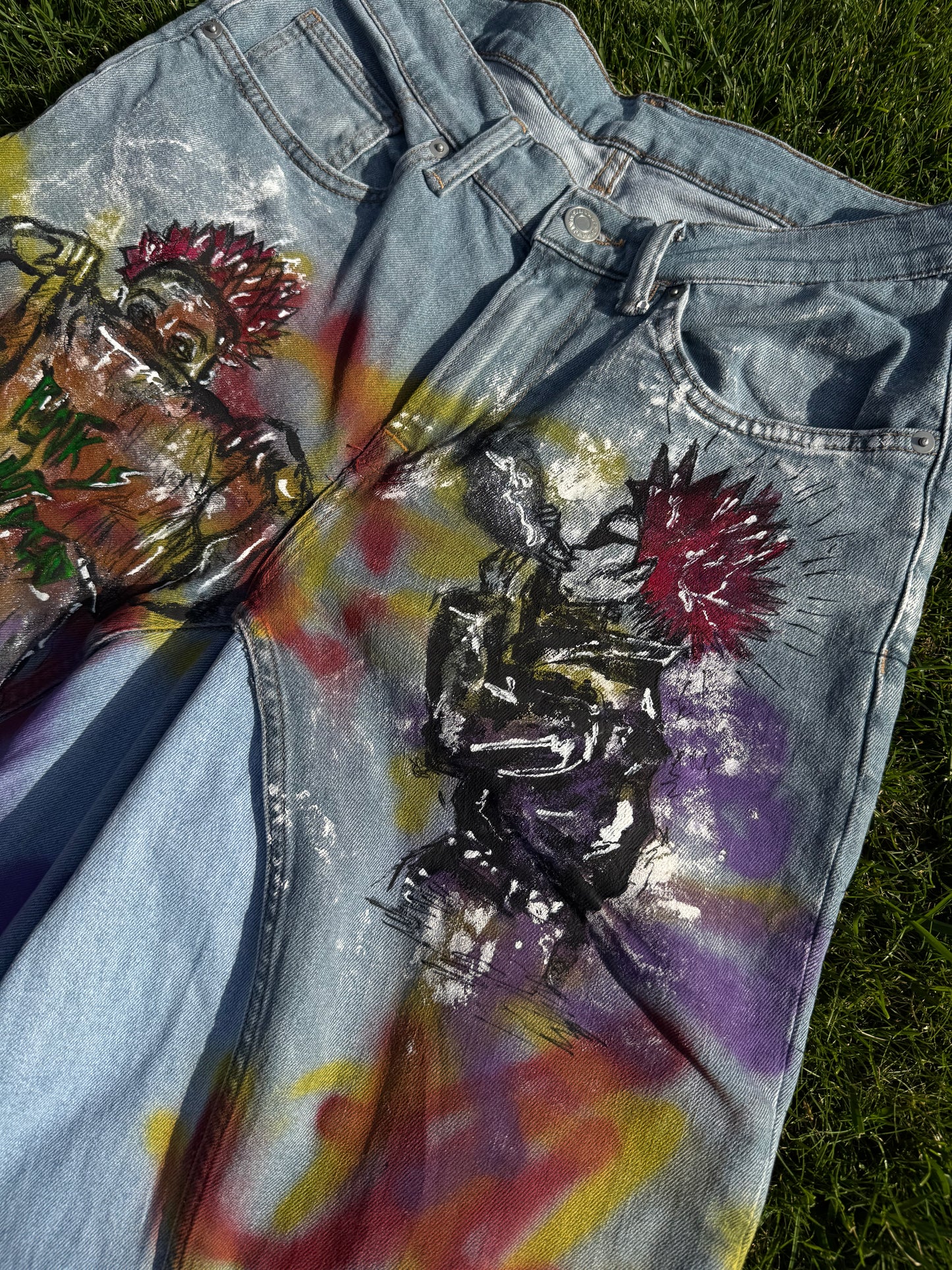 “Skater punk” 1/1 upcycled hand painted jorts
