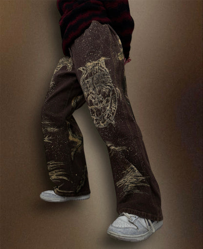 “Teeth chains” bleached brown trousers