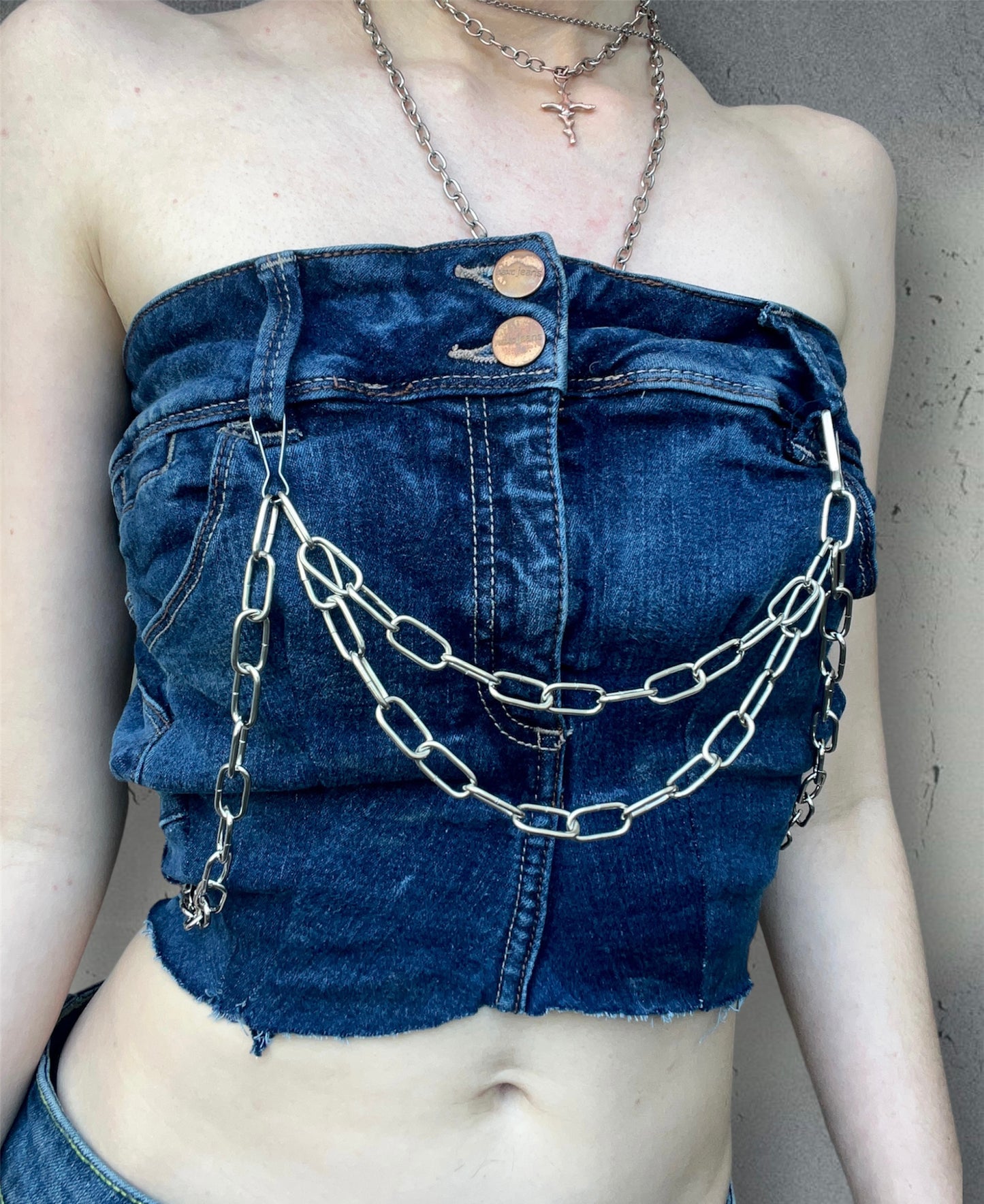 Denim top with chains
