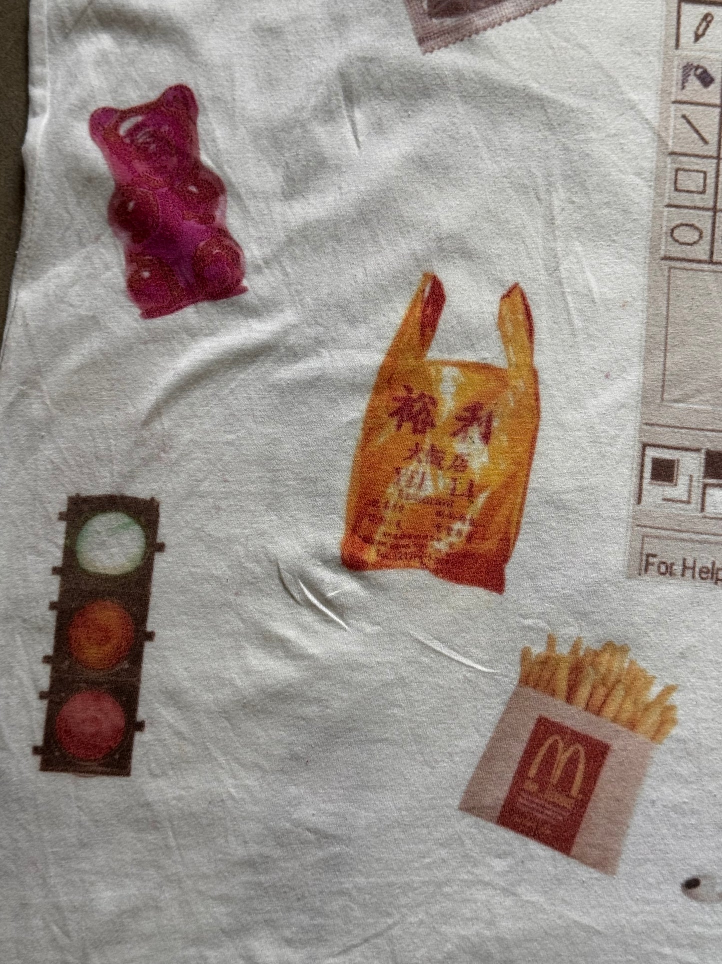 “Lunch” 1/1 upcycled white T-shirt