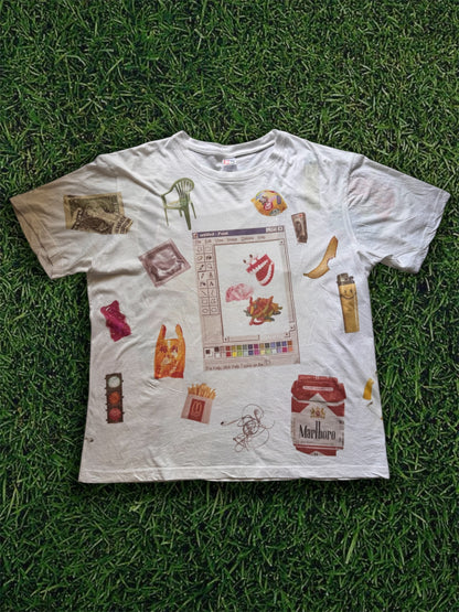 “Lunch” 1/1 upcycled white T-shirt
