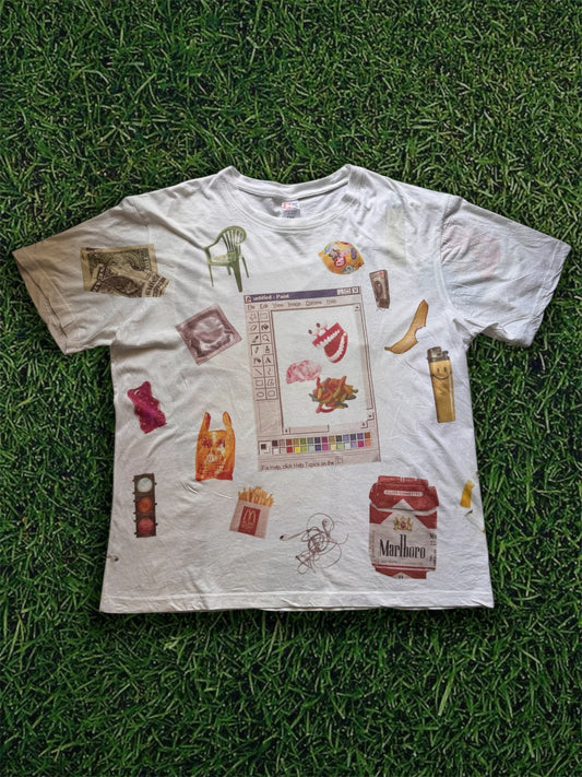 “Lunch” 1/1 upcycled white T-shirt