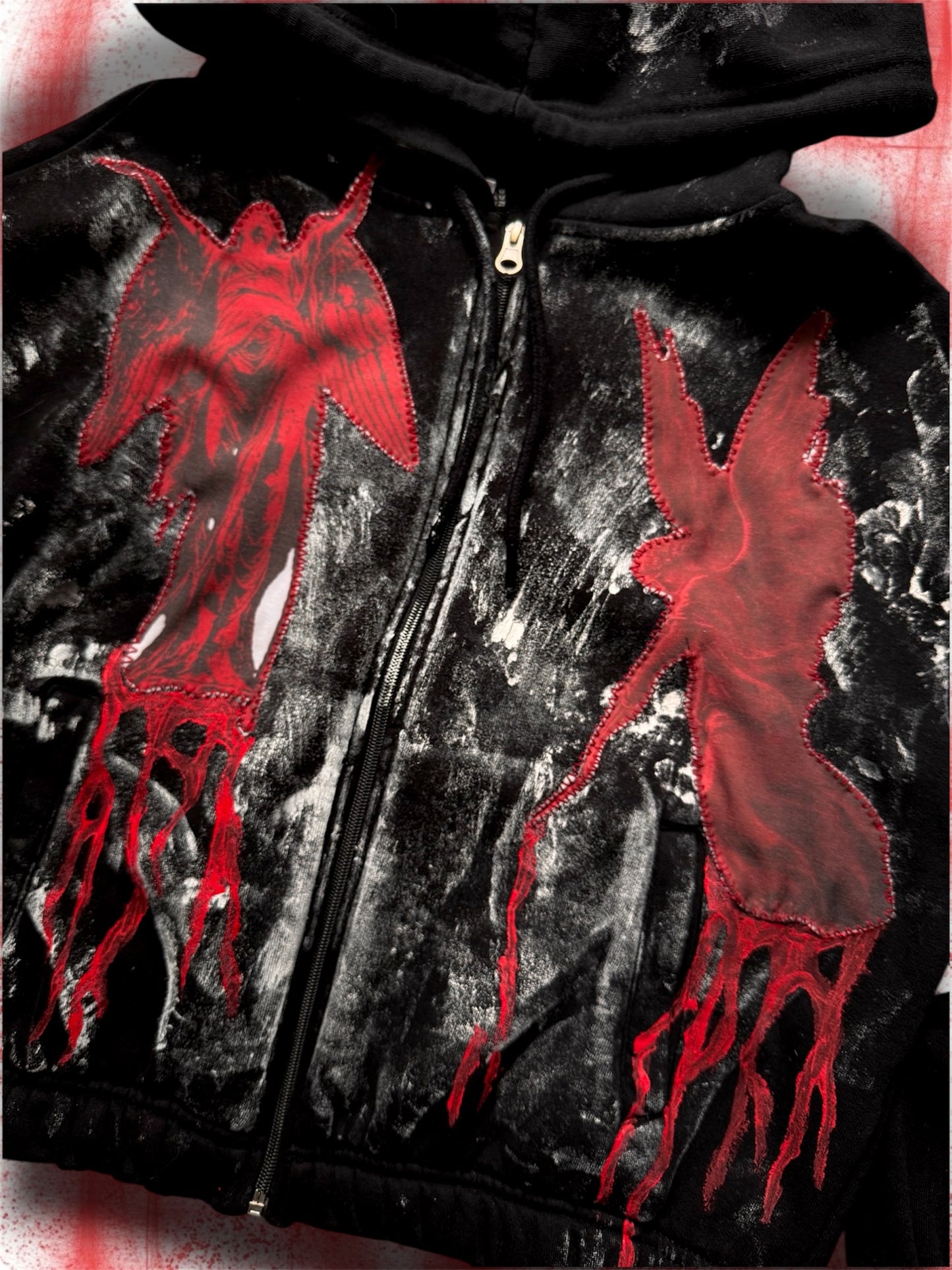 “Bleeding angels” upcycled black hoodie