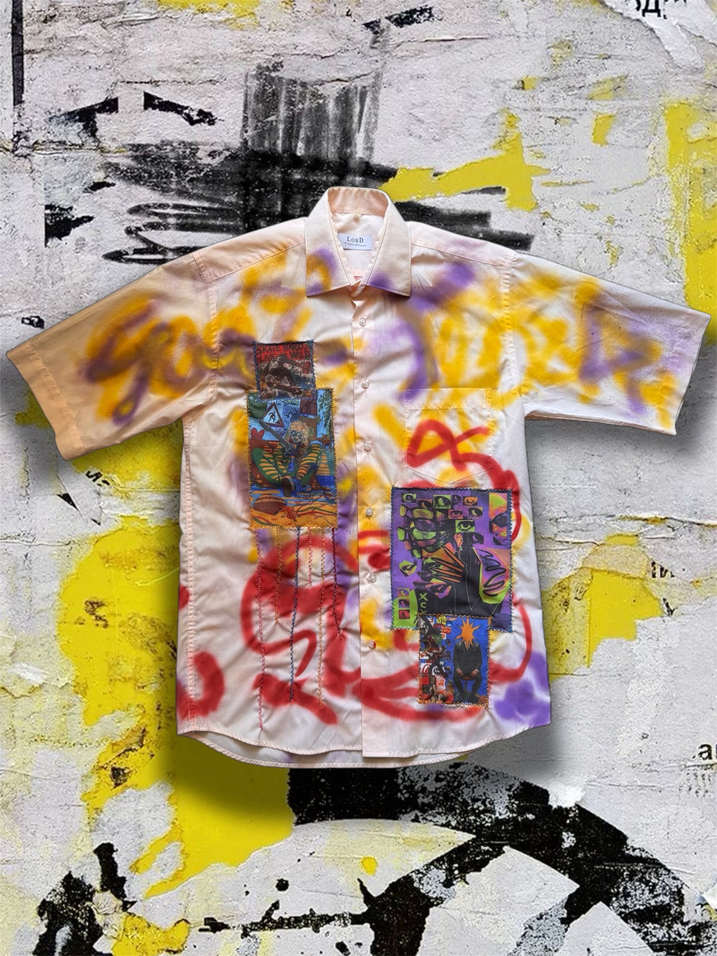 Sprayed light pink shirt with art pictures