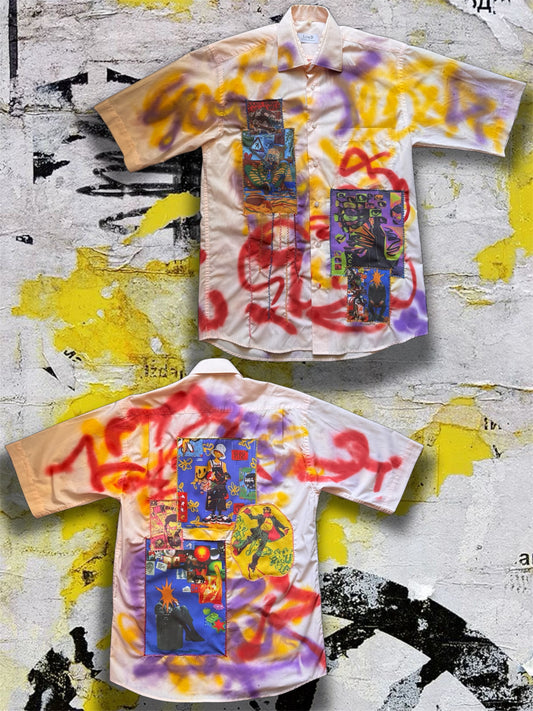 Sprayed light pink shirt with art pictures