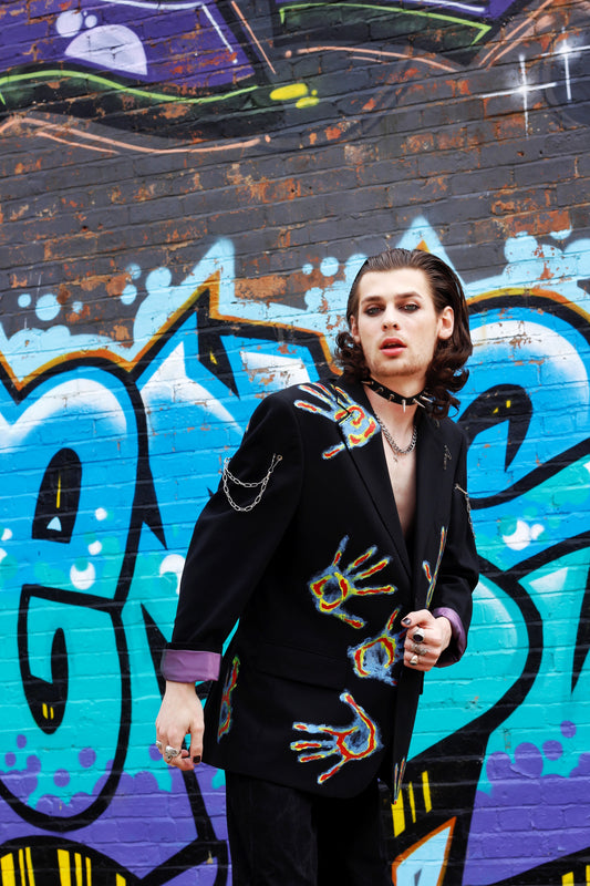 “THE HEAT”- Upcycled sustainable unisex blazer with heat map hands