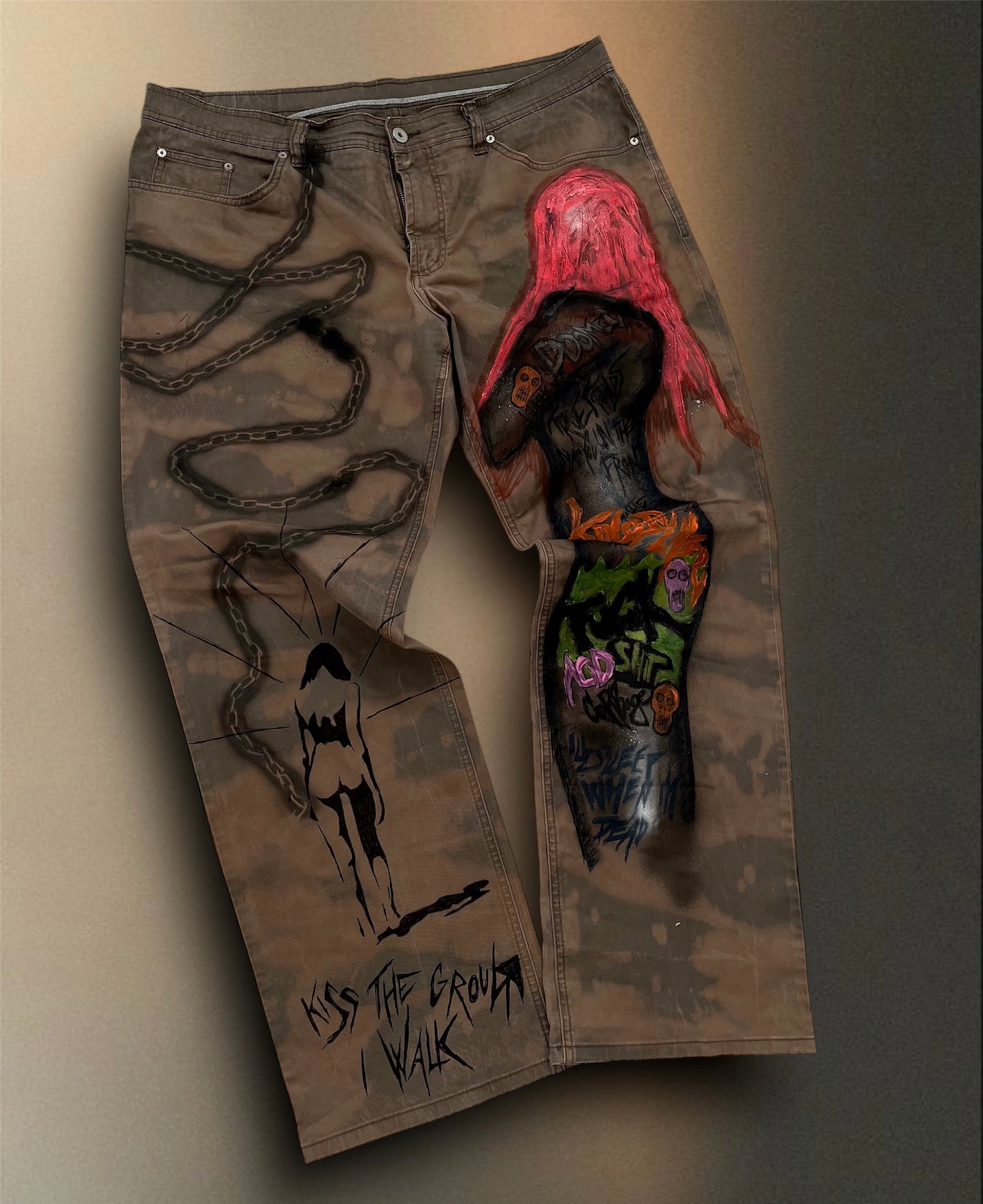“Kiss the ground” hand painted trousers